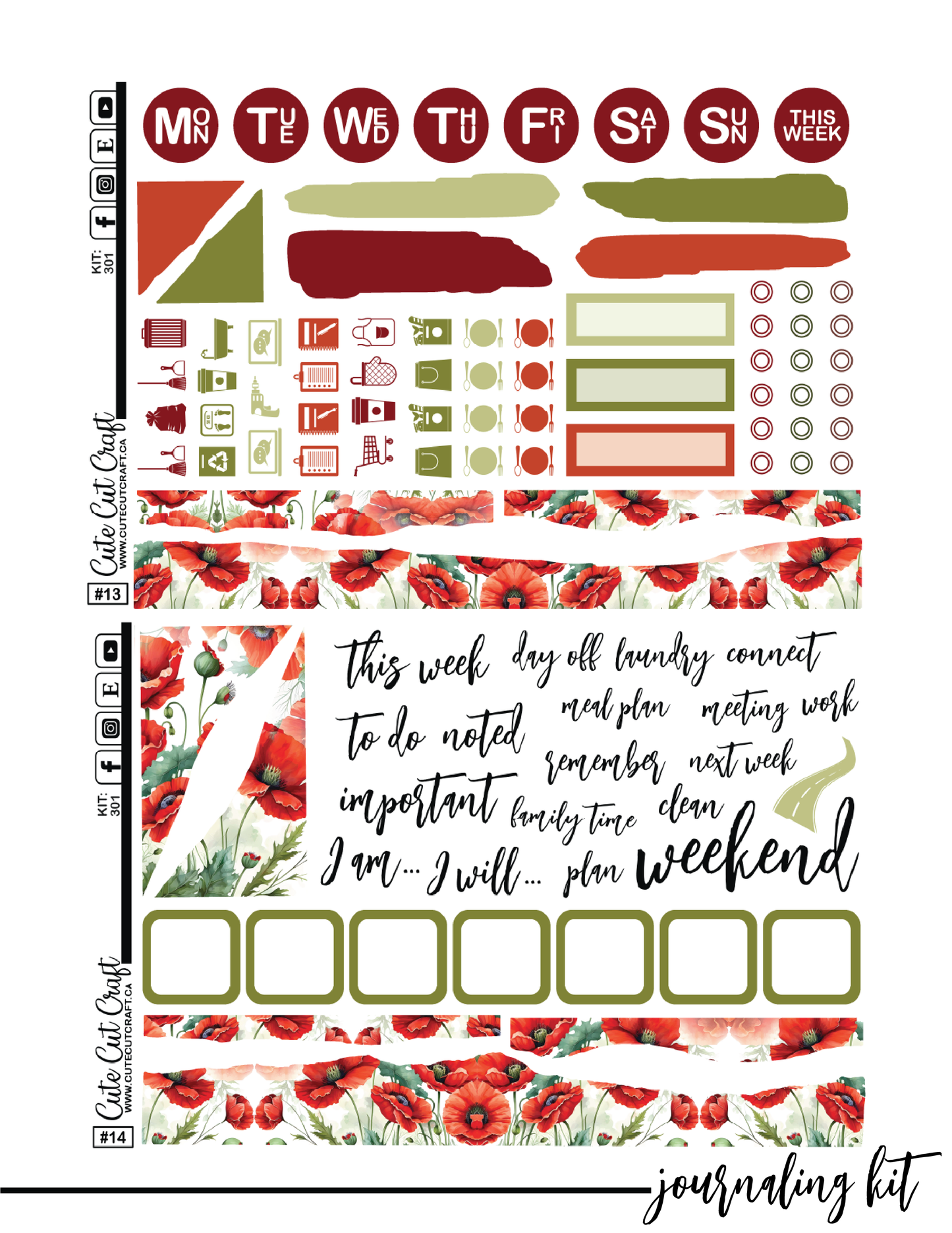 November Poppies #301 || Journaling Kit [PRINTABLE]