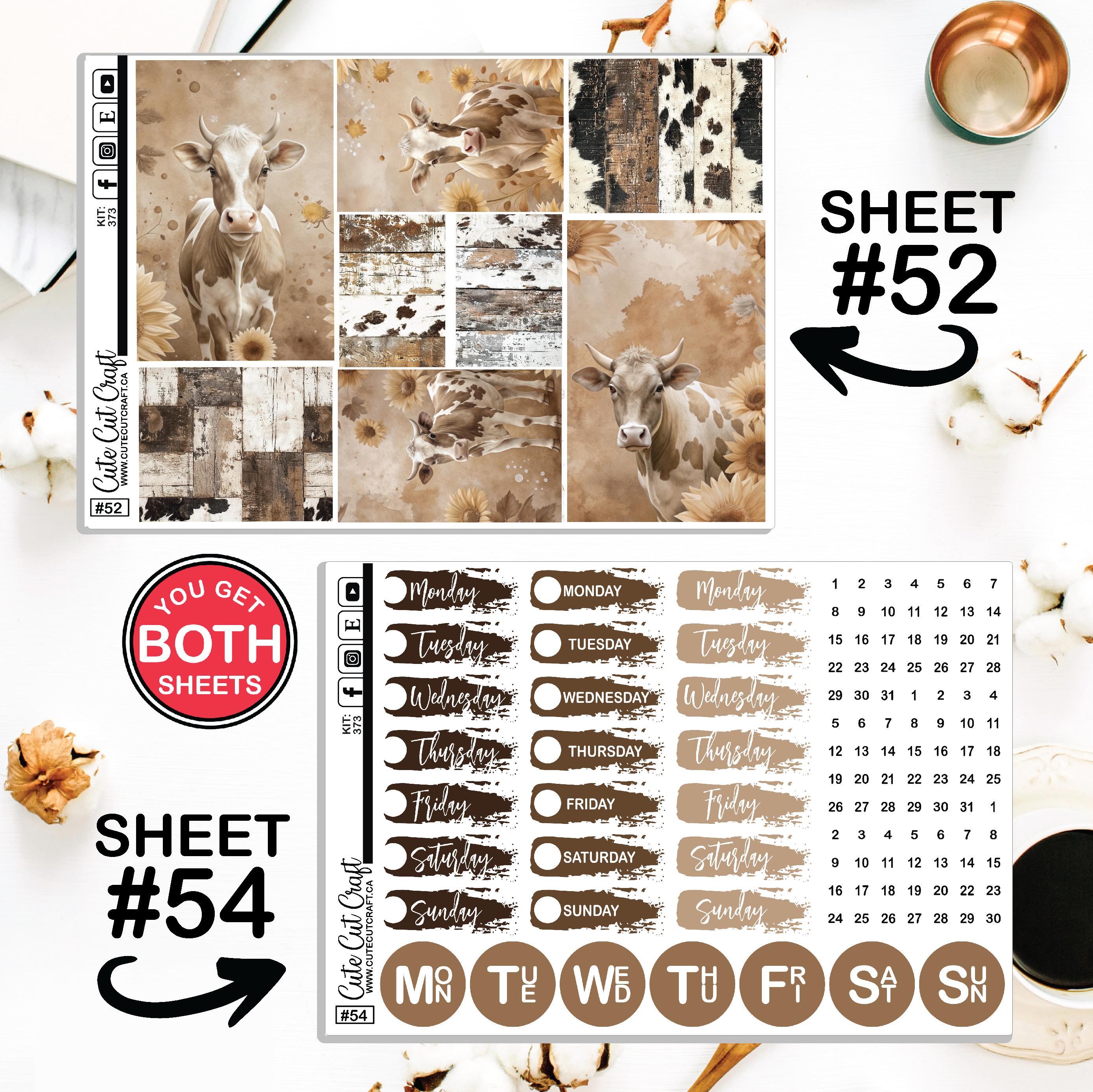 Coffee Cream Cow #373 || Journaling Sheets