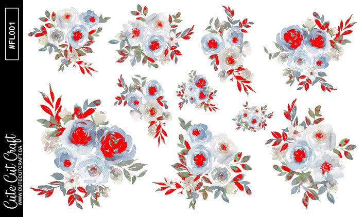 Blue Blush Florals || Decorative Foiled Sheet