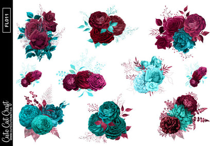 Turquoise Florals || Decorative Foiled Sheet