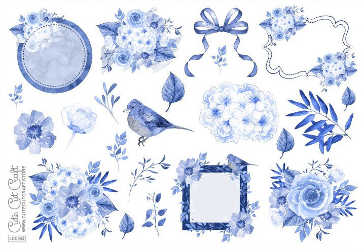 Blue Flowers || Decorative Floral Sheet