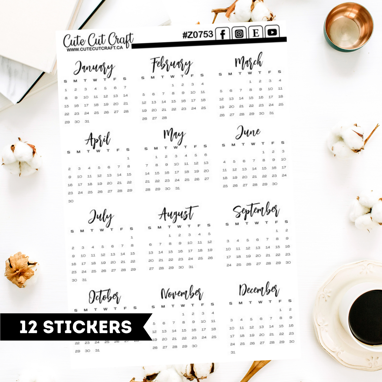 2023 Monthly Calendar Stickers || Bullet Journal