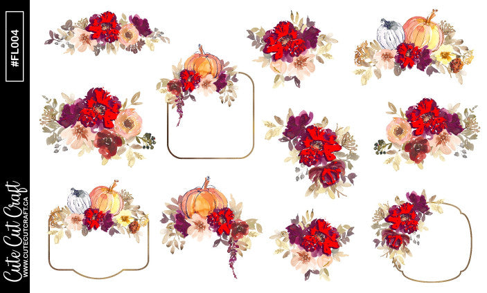 Autumn Pumpkin Florals || Decorative Foiled Sheet