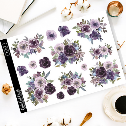 Purple Spring Florals || Decorative Foiled Sheet
