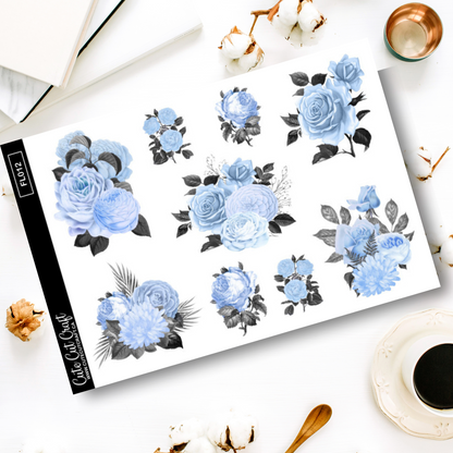 Muted Blue Florals || Decorative Foiled Sheet