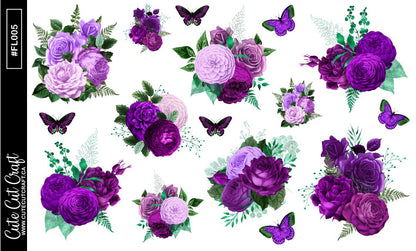 Purple Butterfly Florals || Decorative Foiled Sheet