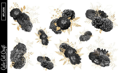 Black Night Florals || Decorative Foiled Sheet