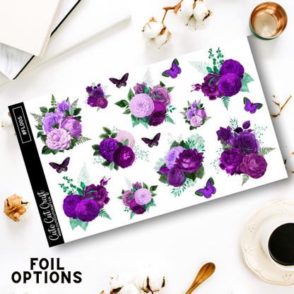 Purple Butterfly Florals || Decorative Foiled Sheet